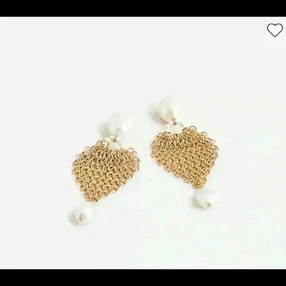 J Crew Chain Mesh Fresh Water Pearl Earrings